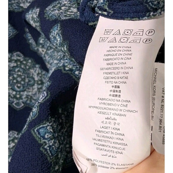 Michael Kors Top Womens Navy Printed Short Sleeve V Neck Blouse Size S 100 - Picture 7 of 7